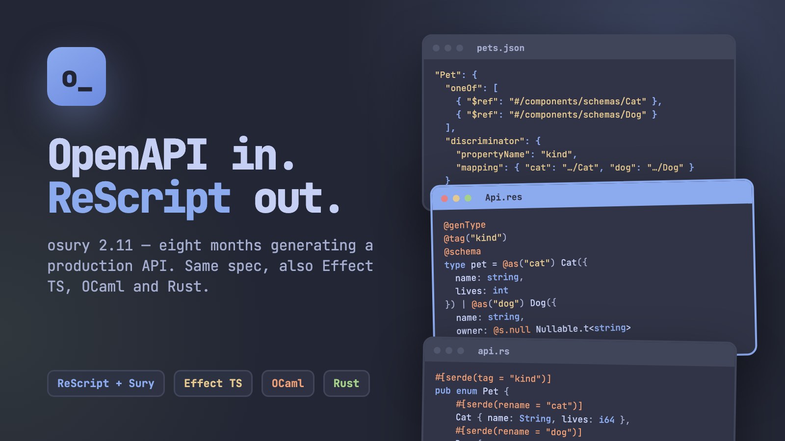 osury 2.11: eight months of generating a production ReScript API